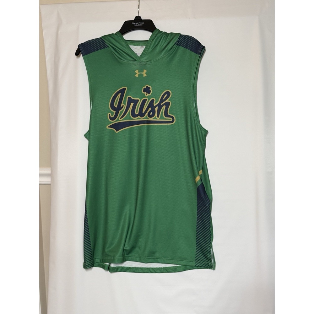 TEAM ISSUED NOTRE DAME FOOTBALL PULLOVER Pregame Sleeveless HOODIE #21 Large